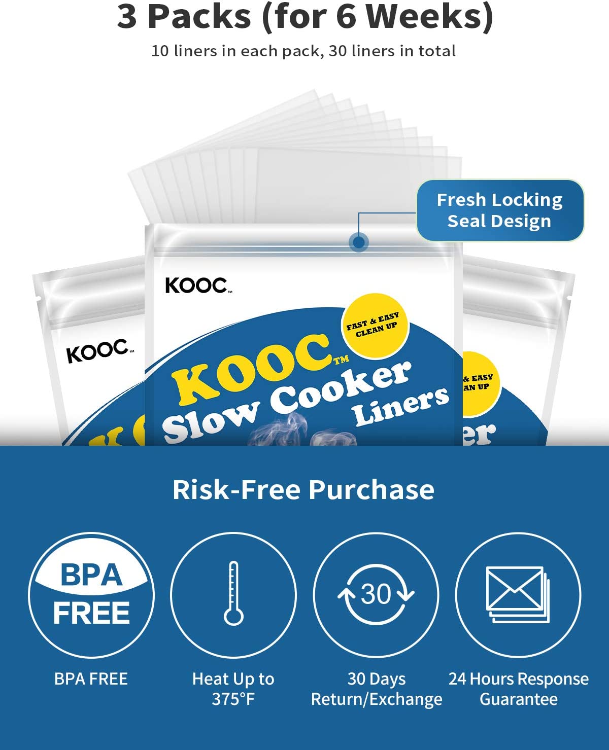 KOOC - Premium Disposable Slow Cooker Liners, L Size Fit 4 to 8.5 Quart