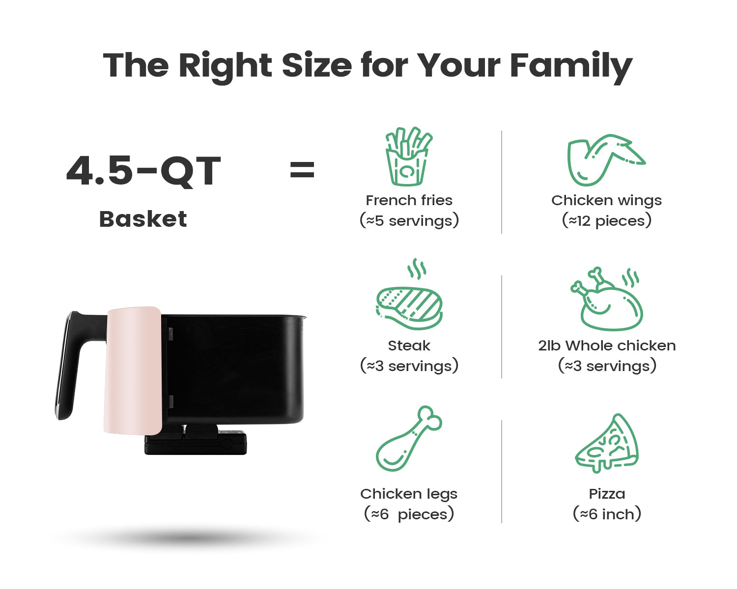 KOOC - Premium Pink Air Fryer, 4.5 Quart