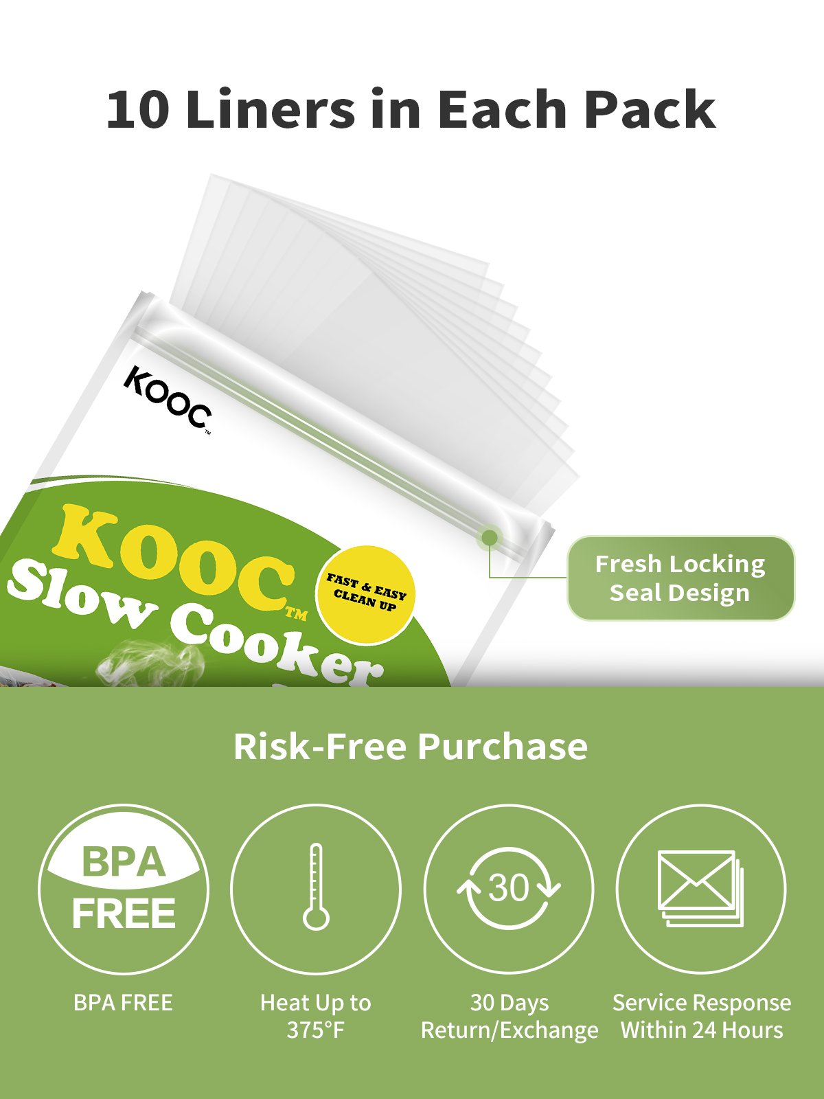 KOOC - Premium Disposable Slow Cooker Liners, L Size Fit 4 to 8.5