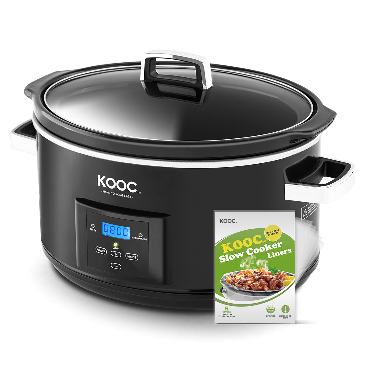 [Bundle Group] KOOC Programmable Slow Cooker 8.5-Quart (with 5 Bonus Free  Liners) + Additional 1 Pack of 10 Liners for Easy Clean-up, Upgraded Pot