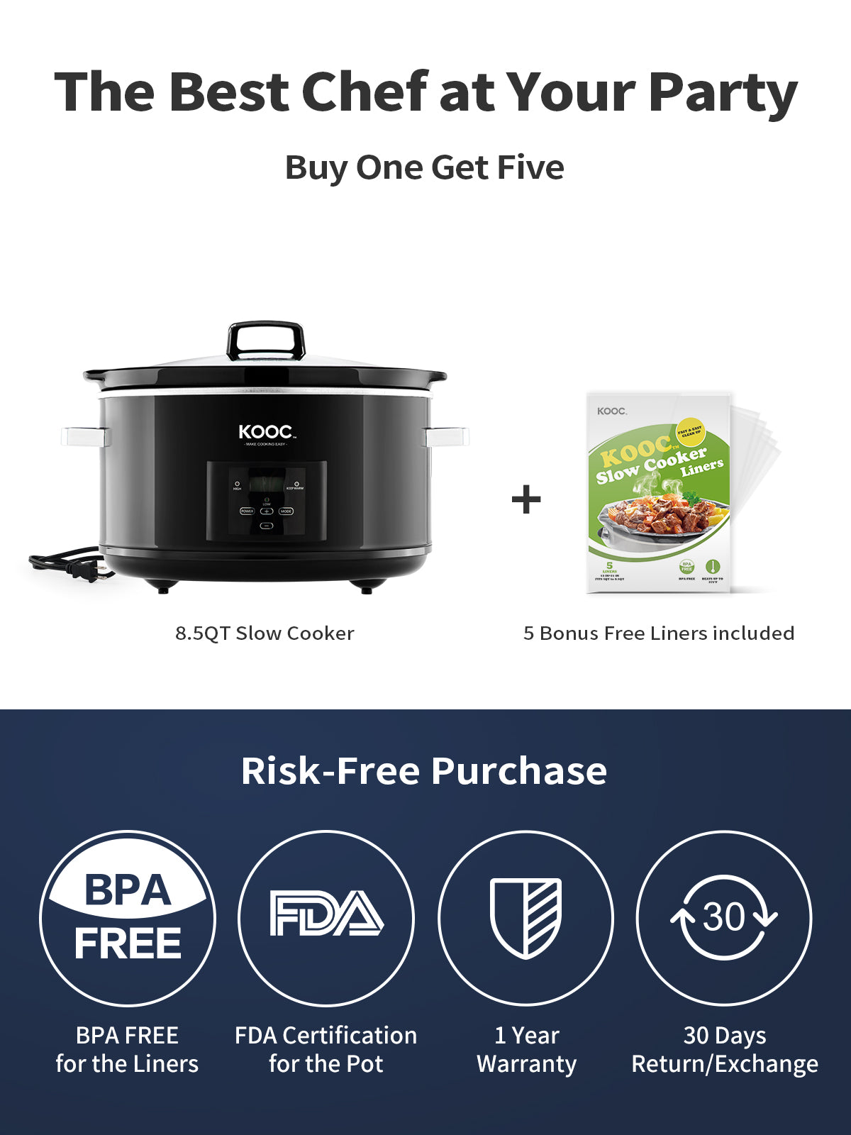  [NEW LAUNCH] KOOC 8.5-Quart Programmable Slow Cooker, Larger  than 8 Quart, More Practical than 10 Quart, with Digital Countdown Timer,  Free Liners Included for Easy Clean-up, Black, Oval…: Home & Kitchen
